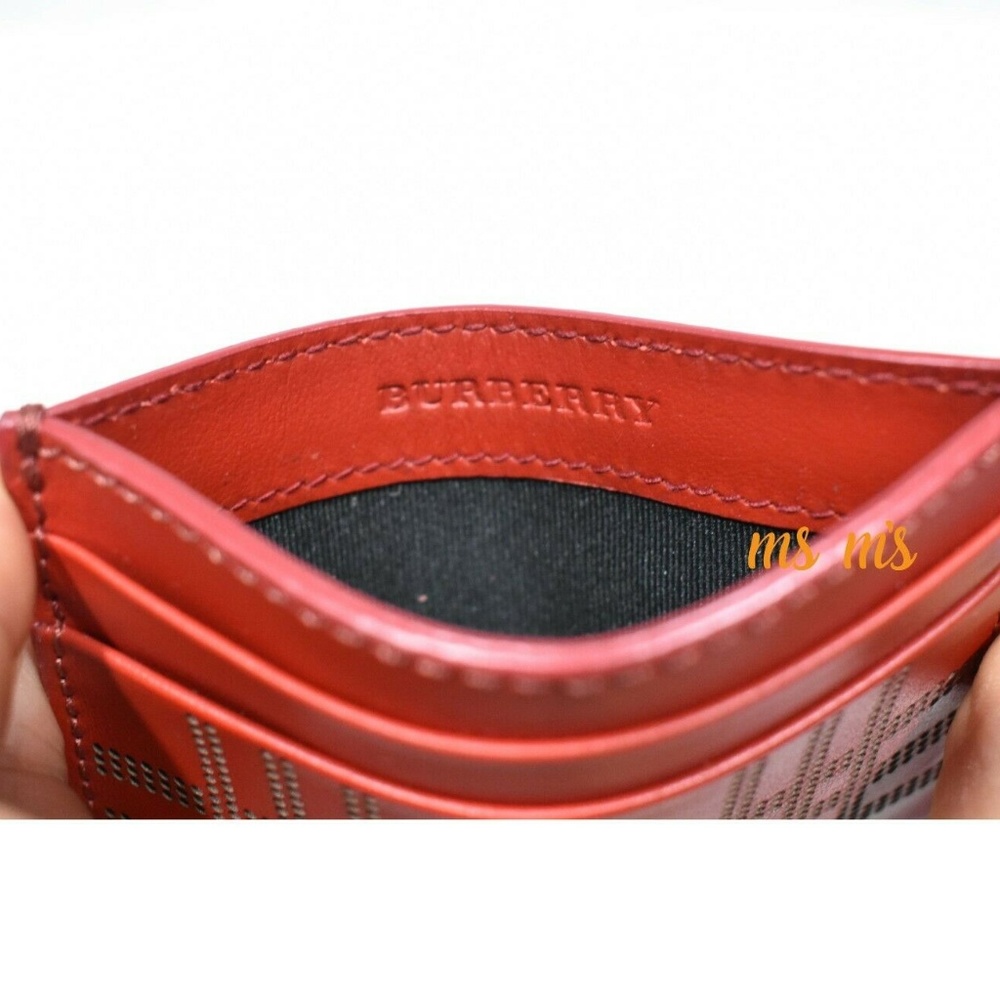 Nwt Burberry red Sandon Perforated Check CARD CASE - Picture 3 of 5